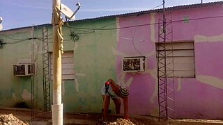 I catch my neighbor staring at my huge latina ass in this short dress while flashing outdoors