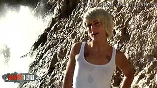 blonde nicky wayne feels serene undressing by sea