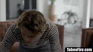 I'm that amnesiac guy's wife now, the lunatic mature milf says, keeping him all for herself in rough taboo sex.