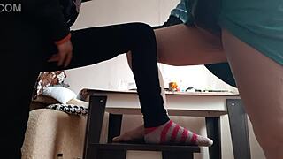 middle aged woman and student masturbate on chairs