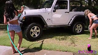 hey, check out these sizzling lesbians shy love and jenna foxx getting hot in the truck bed outdoors with big tits and wet pussy licking?