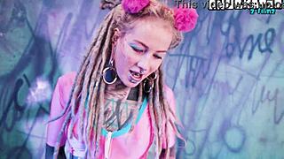 this tattooed goth punk girl does solo double penetration with toys, fingering her ass and pussy for orgasm