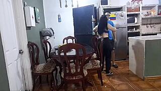 Colombian curvy latina BENT OVER for DOGGYSTYLE fuck by known guy while parents shower at home