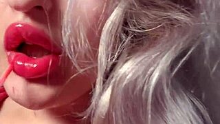 I worship bimbo girl with red lips and lipgloss in webcam domination session