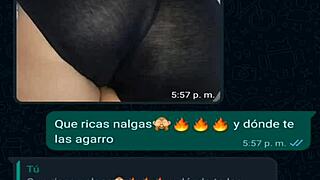 my latina friend in mini shorts gets excited during our whatsapp web chat as homemade amateurs