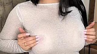 omg this latina with big tits is playing with her huge dildo and fingers for solo orgasm