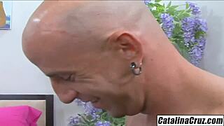 Victoria Sinn as petite brunette milf rides and devours huge shaved cock roughly. She takes doggystyle face fucking hard.