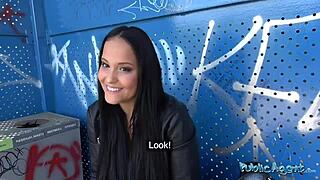 Public Agent Spots 18 Years Old Brunette Student With Beautiful Tits for First Time Outdoor Fuck!