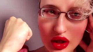 perfect lips shine with red gloss in lipstick fetish session for findom golddigger