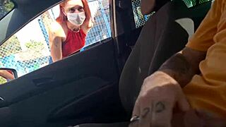 handjob in car while seeking info with hard cock 🚗🍆