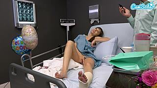 Horny Big Tits Milf Masturbates On Hospital Bed - Gives Stranger Handjob With Cum On Tits!