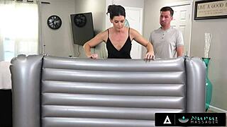 Naughty step aunt offers hot nuru massage to her niece's boyfriend for welcome