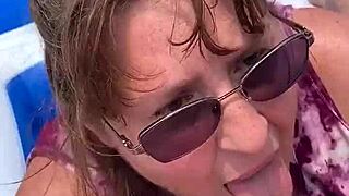 nicebigddd casually sucks dick outdoors in public with her natural tits out