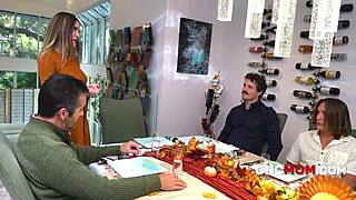 Whoa, this freeuse family wanksgiving turns into wild group sex with Milfs and pussy pounding