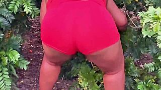 what if this curvy bbw wife in lingerie flashes her big natural tits and cameltoe outdoors while her cuckold husband watches?