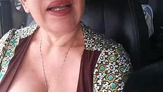 In the truck, check out my pussy close up with groping boobs and tits!