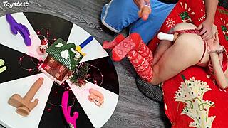 Double Win Two Thrusting Dildos Destroying Her Tight Pussy 😈