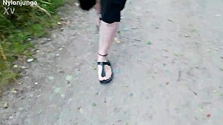 Spaziergang in der natur in birkenstock with chubby german feet fetish outdoor public barefoot