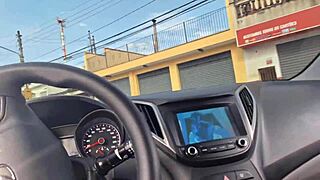 handjob in car while seeking info with hard cock 🚗🍆
