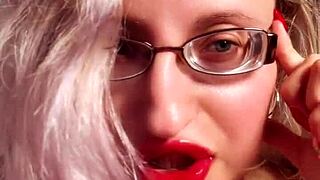 perfect lips shine with red gloss in lipstick fetish session for findom golddigger