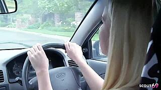 Blonde girl with small tits and round ass picks up big black cock stranger for first interracial sex