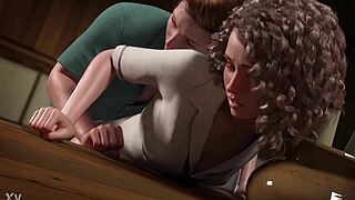 hot blonde curly-haired girl feels intense passion getting fucked hard in ass against table full of games
