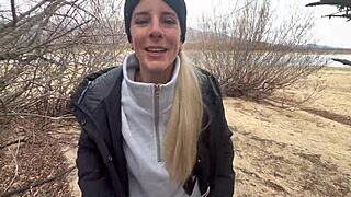 outdoor public lake fuck in winter with wife getting bent over rough