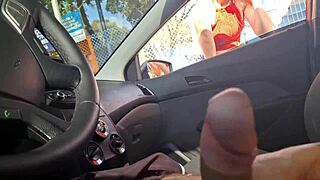 handjob in car while seeking info with hard cock 🚗🍆