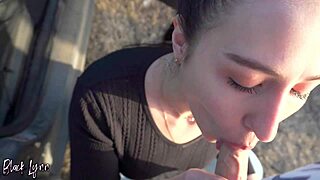 black lynn gives blowjob in car at sunset swallowing cum 😏