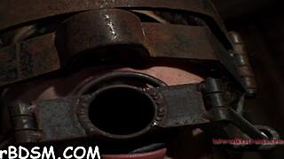 lusty brunette darling spreads her erotic slit wide for intense fetish toy play.