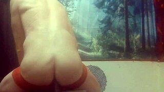 tranny 881 rides black dildo in scene 66 showing off her ass