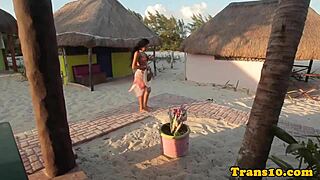 glamorous shemale in shower poses and caresses her cock casually