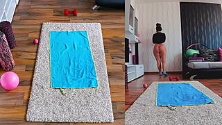 curvy milf spreads big ass in naughty naked yoga workout that teases every curve