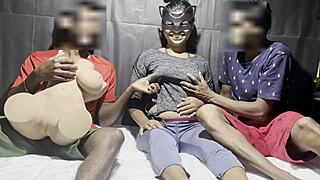 Halloween celebration features Tantaly sex doll shared with lusty friends in wild group fun