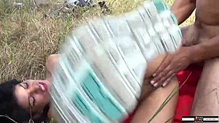 i love how this tanned brunette milf gets fucked rough outdoors until squirting everywhere