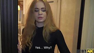 Hey, this debt collector really enjoys the tender mouth and shaved pussy of that adorable redhead debtor