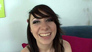 Slutty brunette takes that big white dick deep in her shaved pussy until creampie explosion!