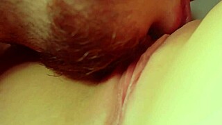 Hot amateur pussy licking closeup with wet lips and muff diving action