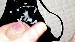 Amateur guy in underwear masturbates with handjob leading to big cock cumshot on hairy body