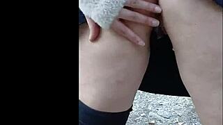 Hot slut gets creampie and spankings outdoors with shaved pussy filled up!