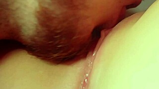 Hot amateur pussy licking closeup with wet lips and muff diving action