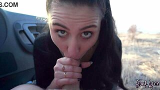 black lynn gives blowjob in car at sunset swallowing cum 😏