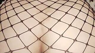 Fishnet underwear excites couple for homemade pov anal assfucking in lingerie.