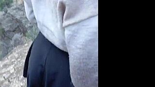 Hot slut gets creampie and spankings outdoors with shaved pussy filled up!