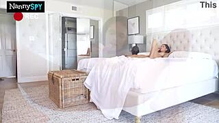 Brunette babysitter Angel turns into tight fuck doll riding big cock for creampie