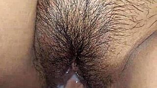 Amateur couple starts with masturbation then moves to wet hairy pussy intercourse ending in creampie