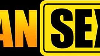 Curvy ebony with perfect tits sucks big white cock hard then rides it rough on sofa!