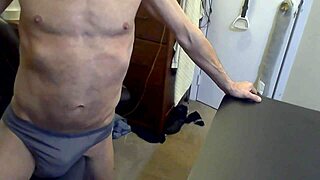 grinding on stool and football in grey briefs 😤 for muscle tension release with big cock solo