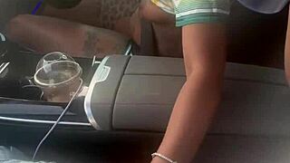 Ebony pornstar gives blowjob and handjob to big black cock in the car during public outdoor play. It's a quick amateur session with monster cock action.