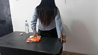 Amateur Latina Secretary Prostitute Fucked by Boss in Office Desk and Standing Positions Slowly